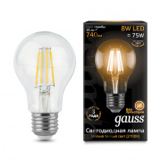 Лампа Gauss LED Filament A60 E27 8W 2700К 102802108