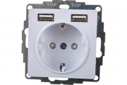 Розетка силовая с заземлением с 2 USB A+A белая Systeme Electric AtlasDesign ATN000130