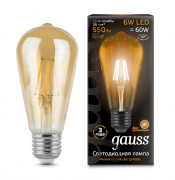 Лампа Gauss LED Filament ST64 E27 6W Golden 2400К 102802006